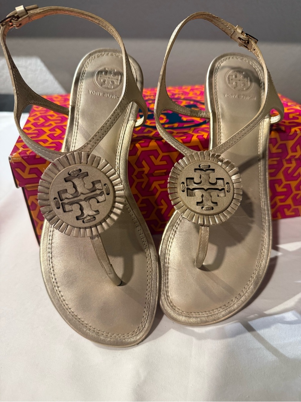 Tory Burch Metallic Gold Miller Thong Sandals